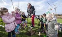 Mayor Ferguson tree planting with school children (2014)